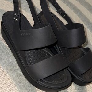 CROCS Brooklyn Low Wedge Black Platform Slide Sandals with Back Strap 7 M